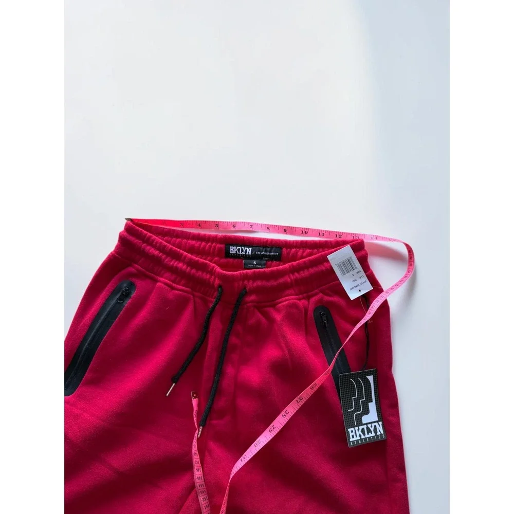 BKLYN Athletics Men Red Jogger Shorts Fleece Zipper Pockets BMR2623 Size S NWT